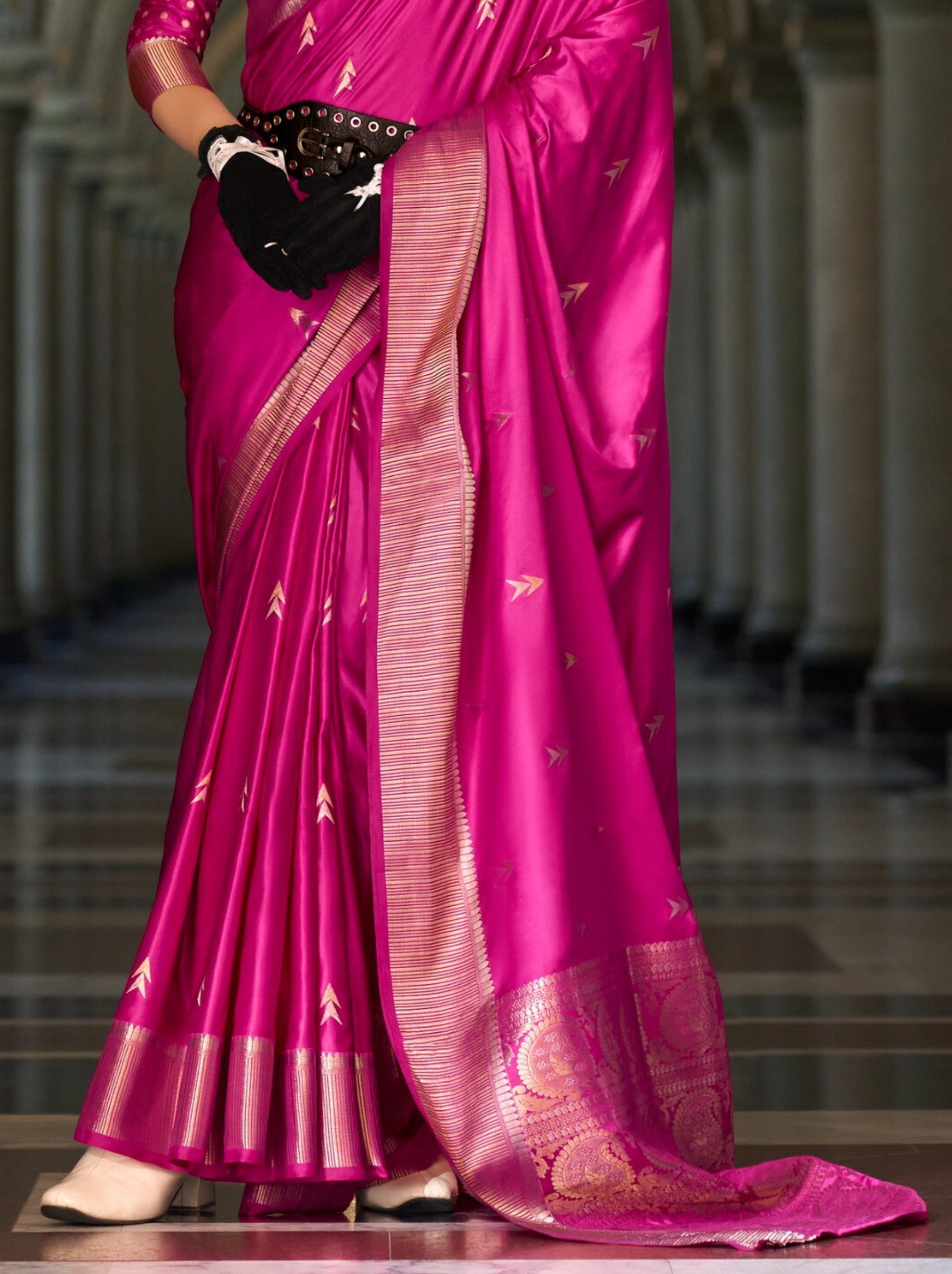 Fuchsia Pink Designer Wedding Saree - TrendOye