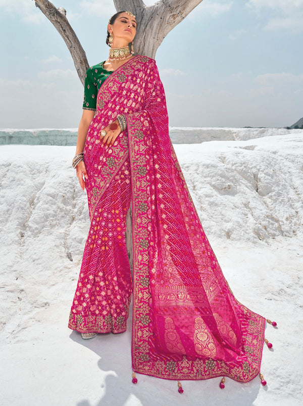 Ruby Pink Wedding Designer Saree