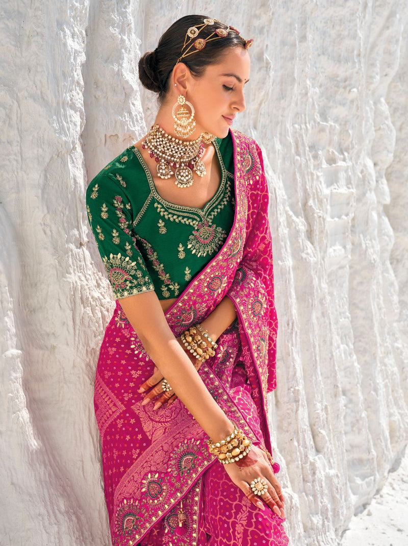 Cerise Pink Wedding Designer Saree