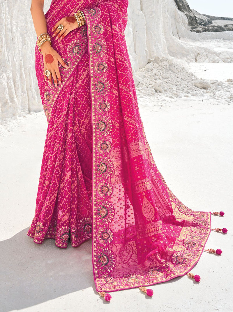 Cerise Pink Wedding Designer Saree