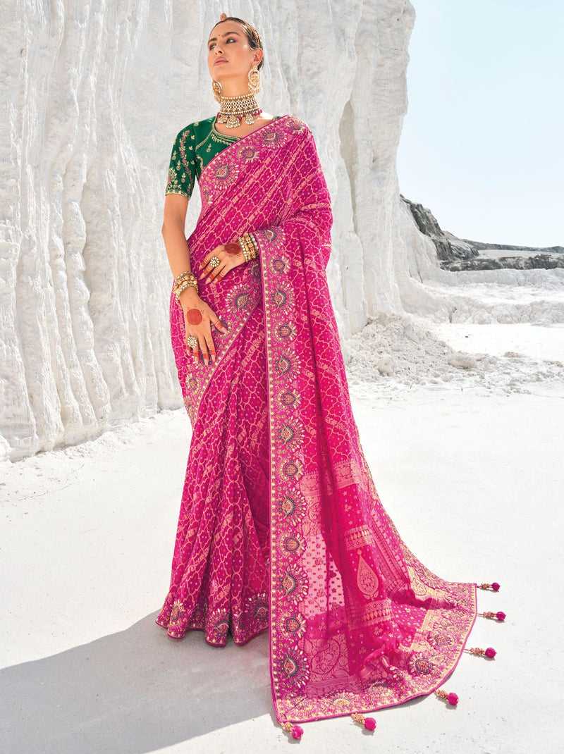 Cerise Pink Wedding Designer Saree