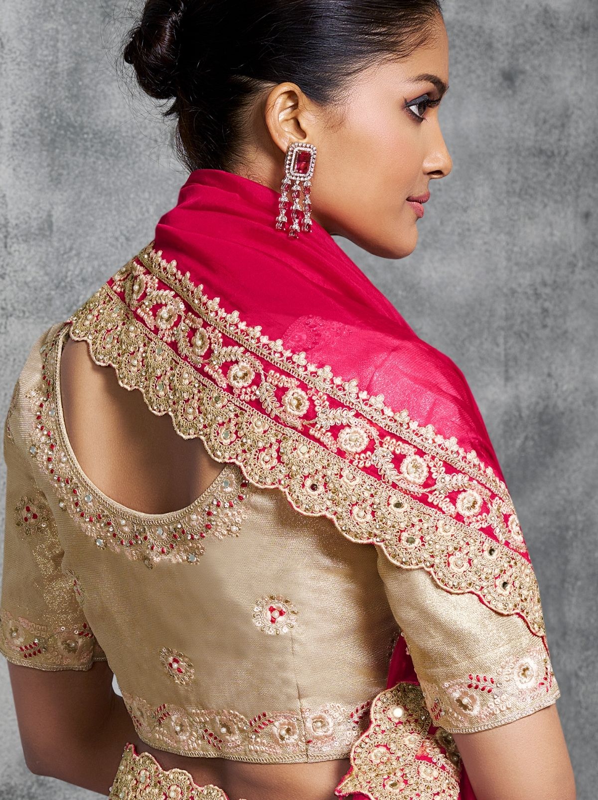 Cerise Pink Premium Zari Tissue Silk Saree With Tassels