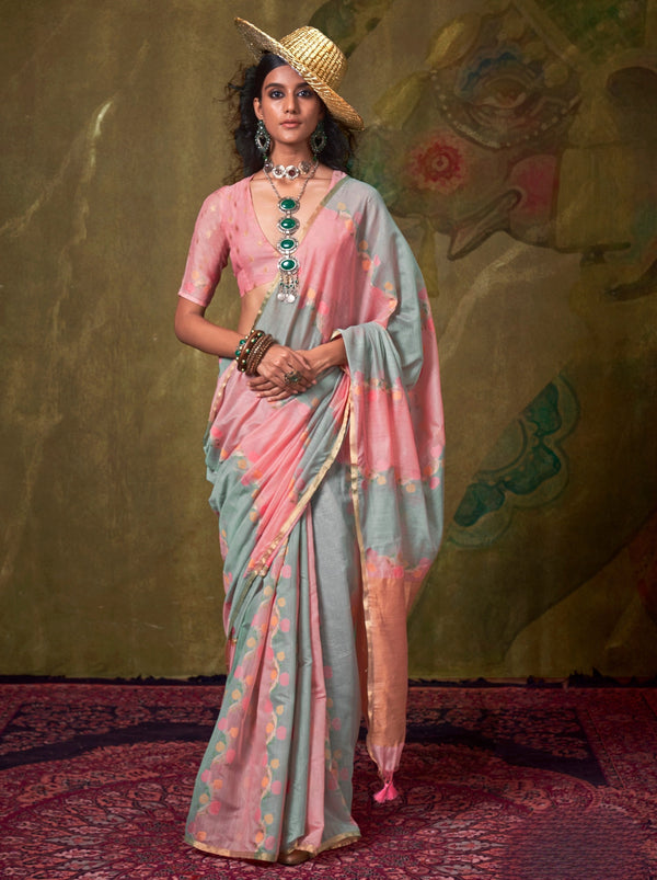 Flamingo Pink Pure Weaving Fancy Fabric Party Saree