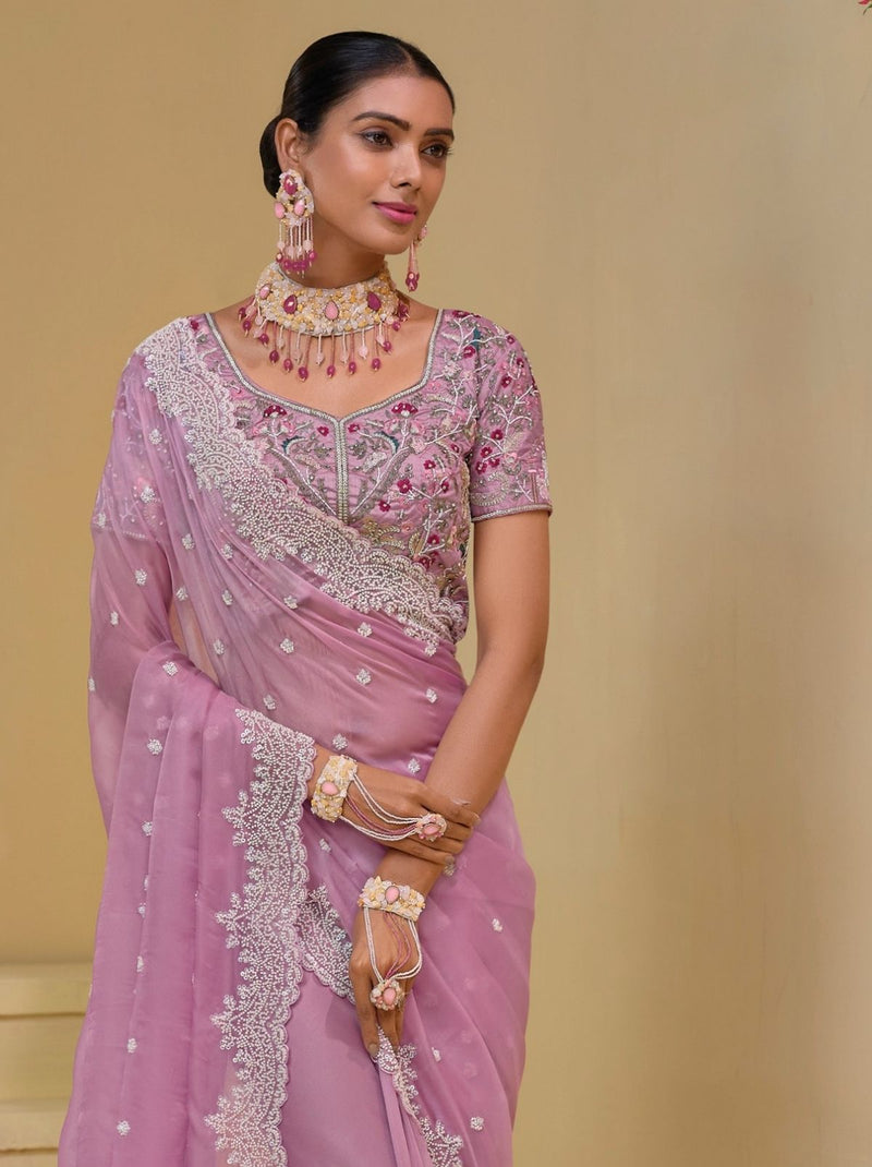 Rose Pink Premium Wedding Designer Saree