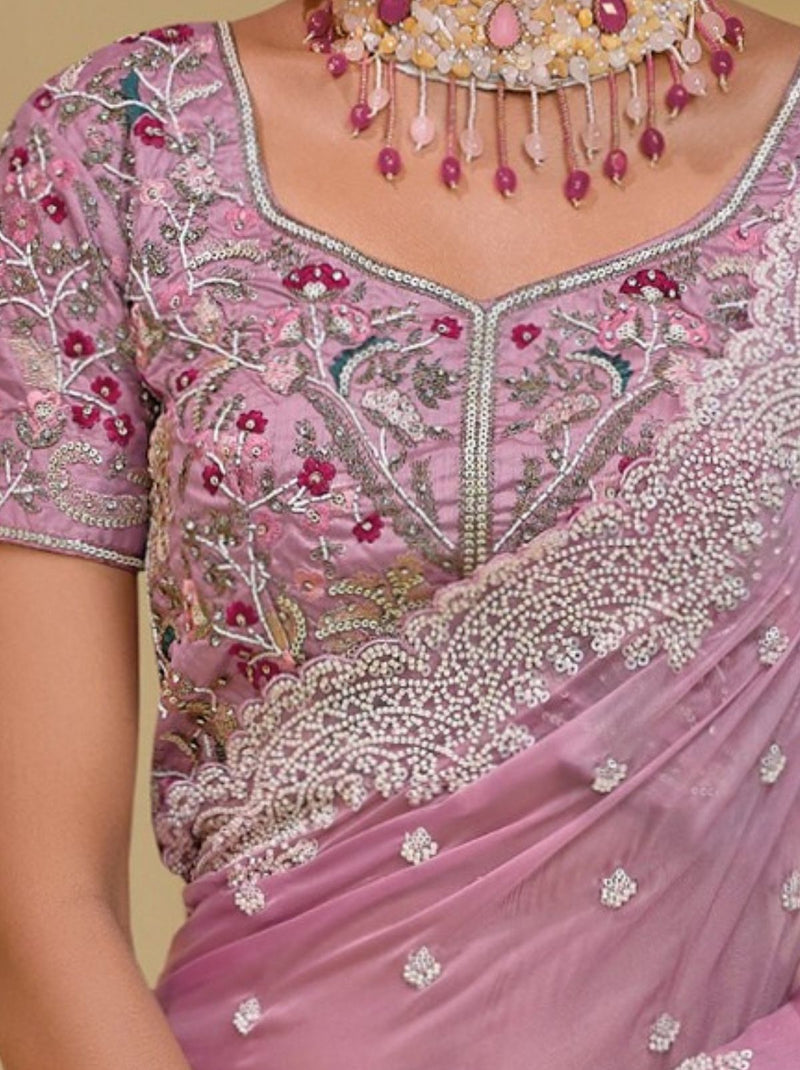 Rose Pink Premium Wedding Designer Saree