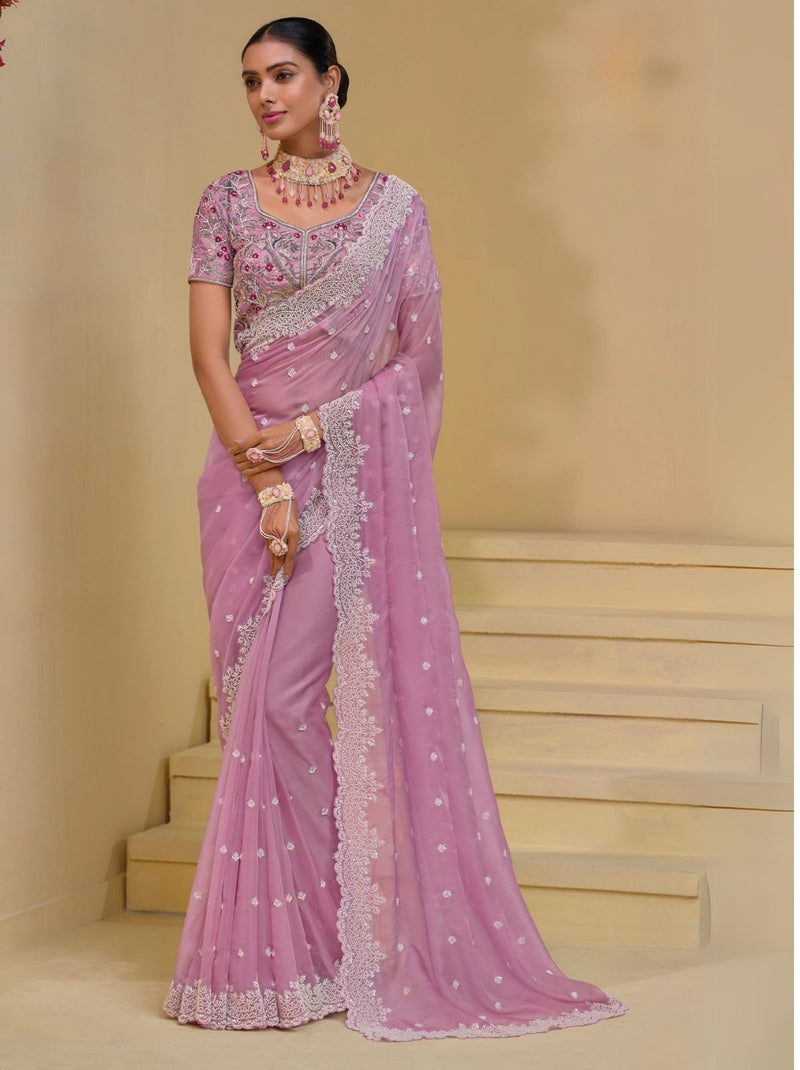 Rose Pink Premium Wedding Designer Saree