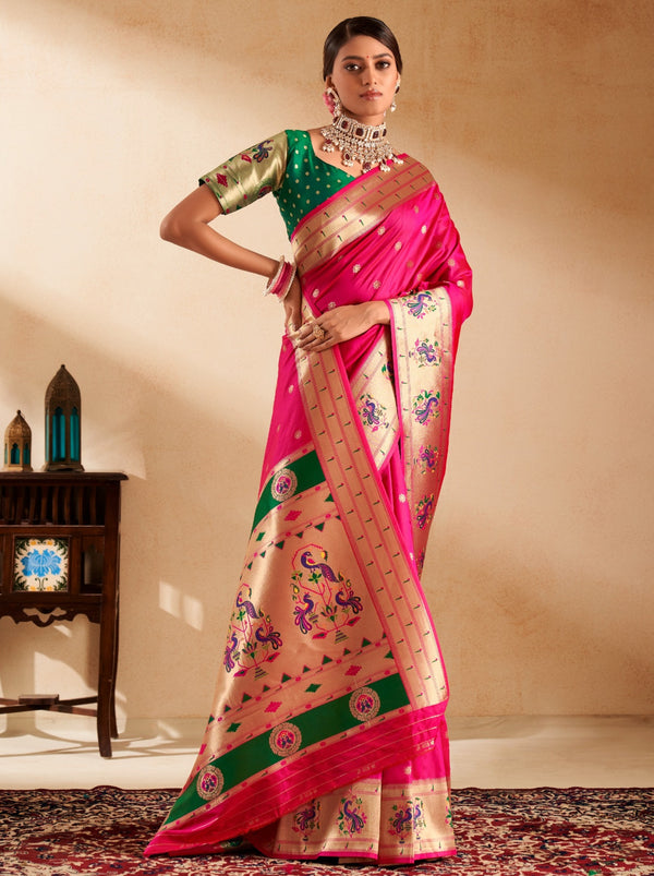 Ruby Pink Paithani Festive Saree