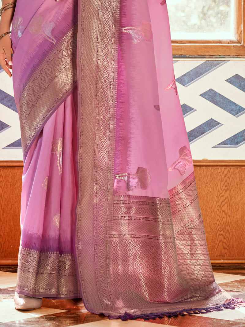 Taffy Pink Zari Woven Silk Wedding Saree