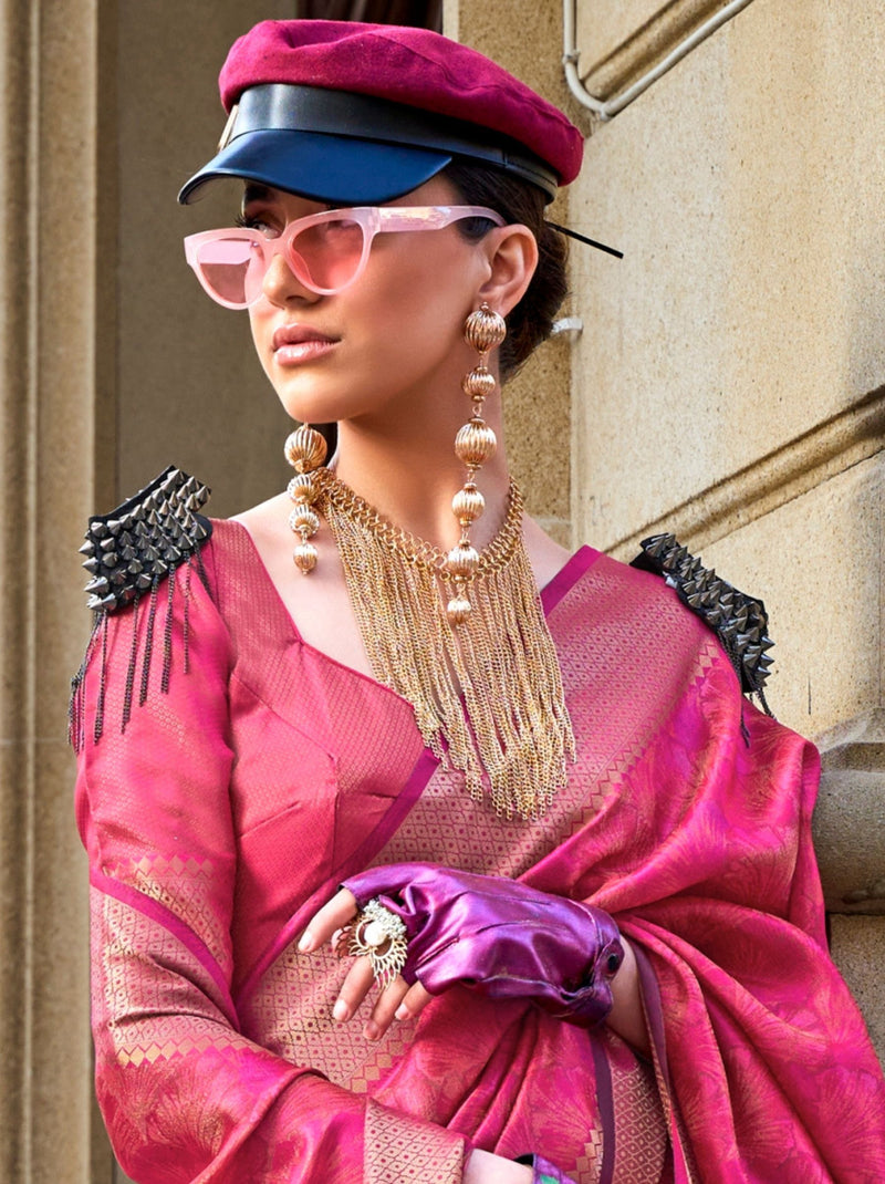 Cerise Pink Designer Silk Saree