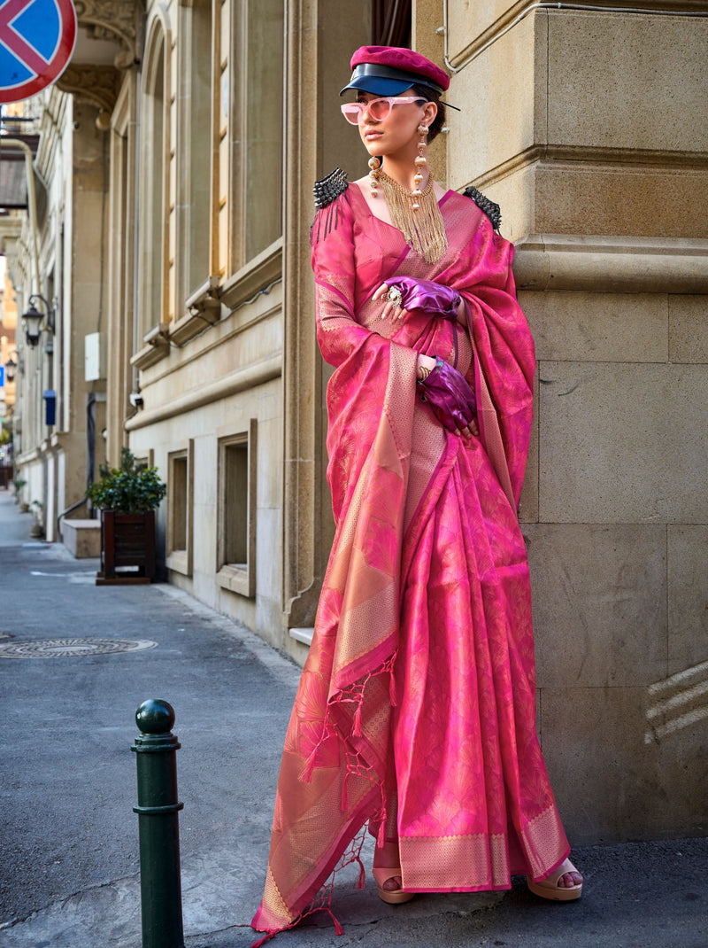 Cerise Pink Designer Silk Saree