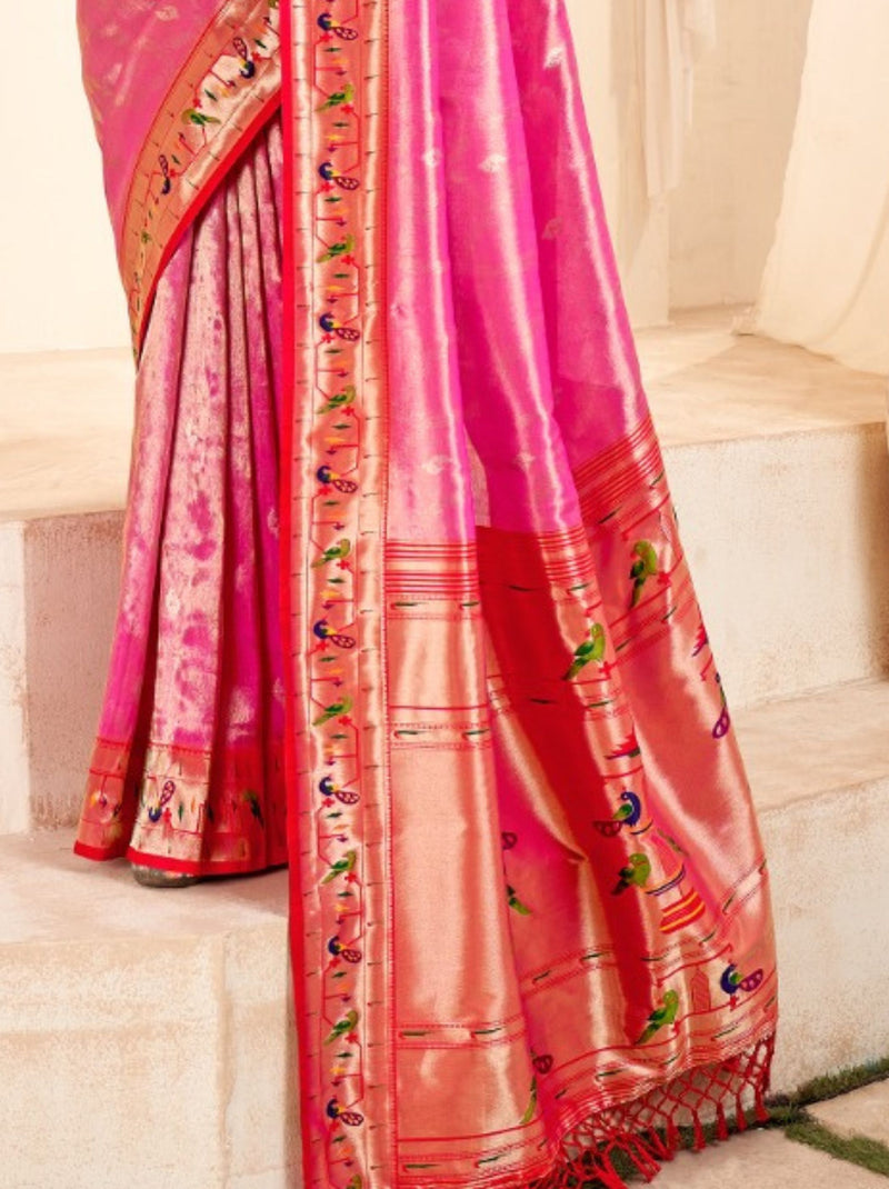 Magenta Pink Paithani Silk Blended Saree - TrendOye