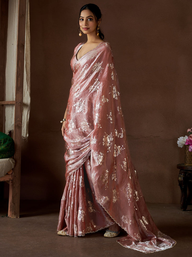 Carnation Pink Wedding And Party Designer Saree