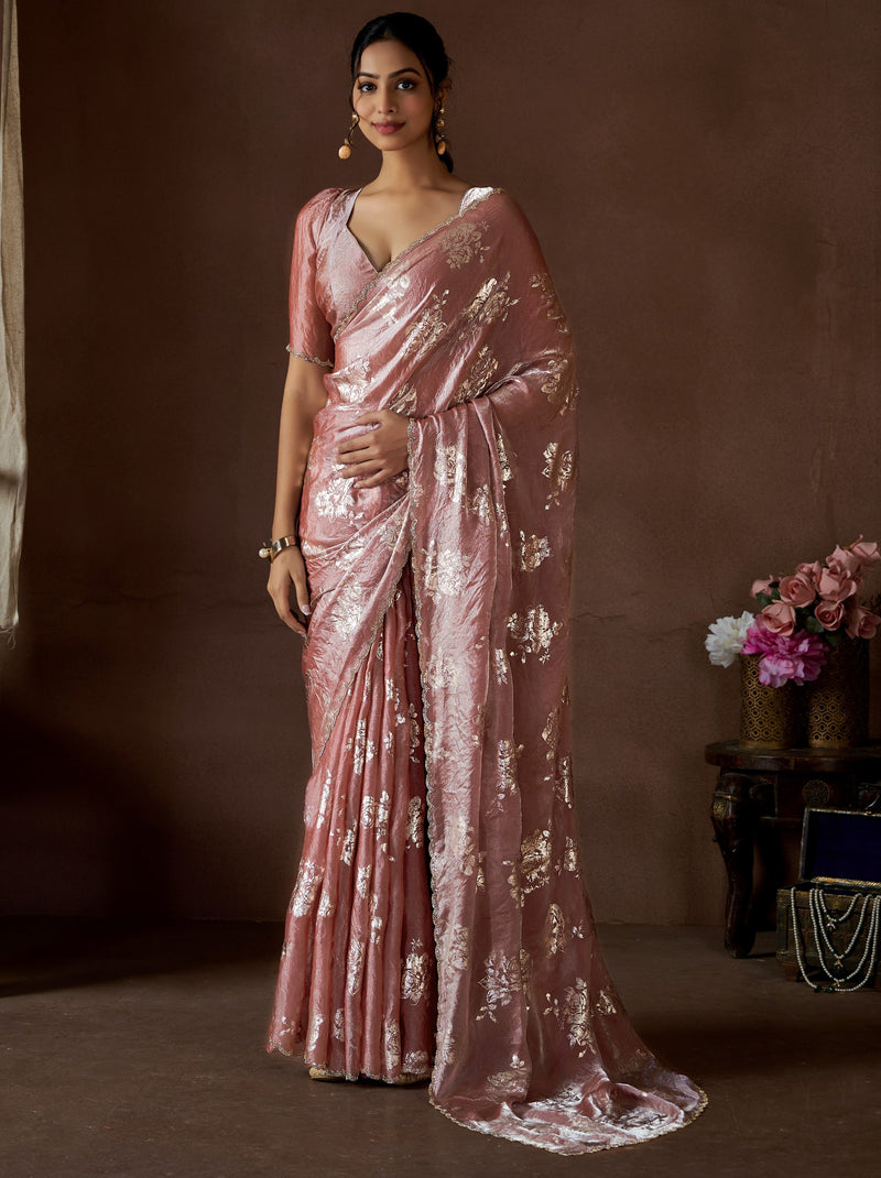 Carnation Pink Wedding And Party Designer Saree