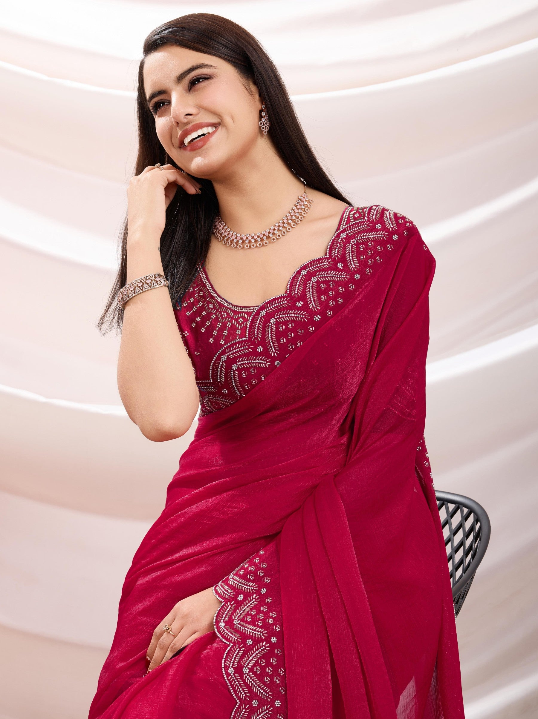 Ruby Pink Party Saree - TrendOye