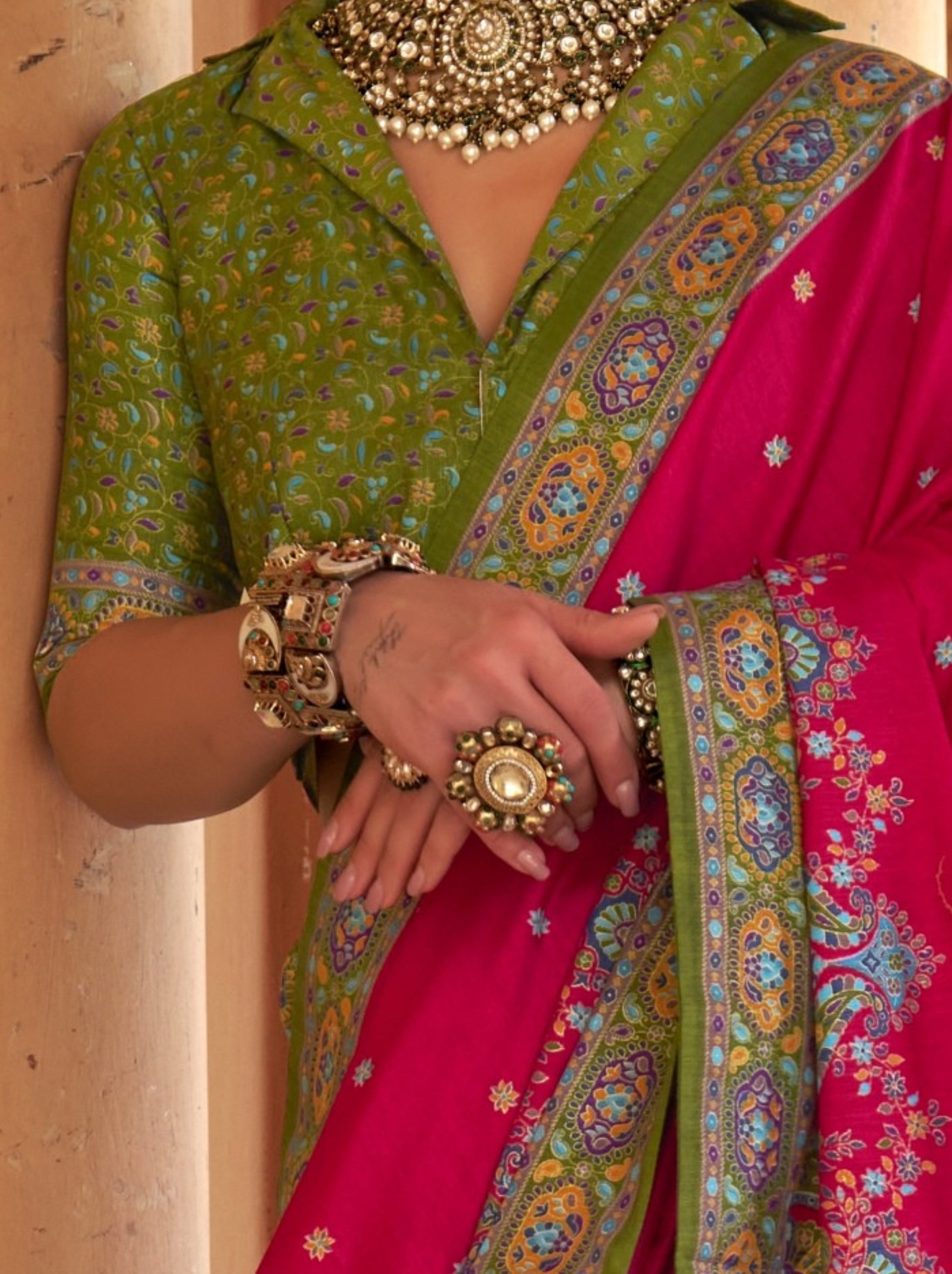 Vibrant Pink Ethnic Celebration Silk Saree With Unstitched Blouse - TrendOye
