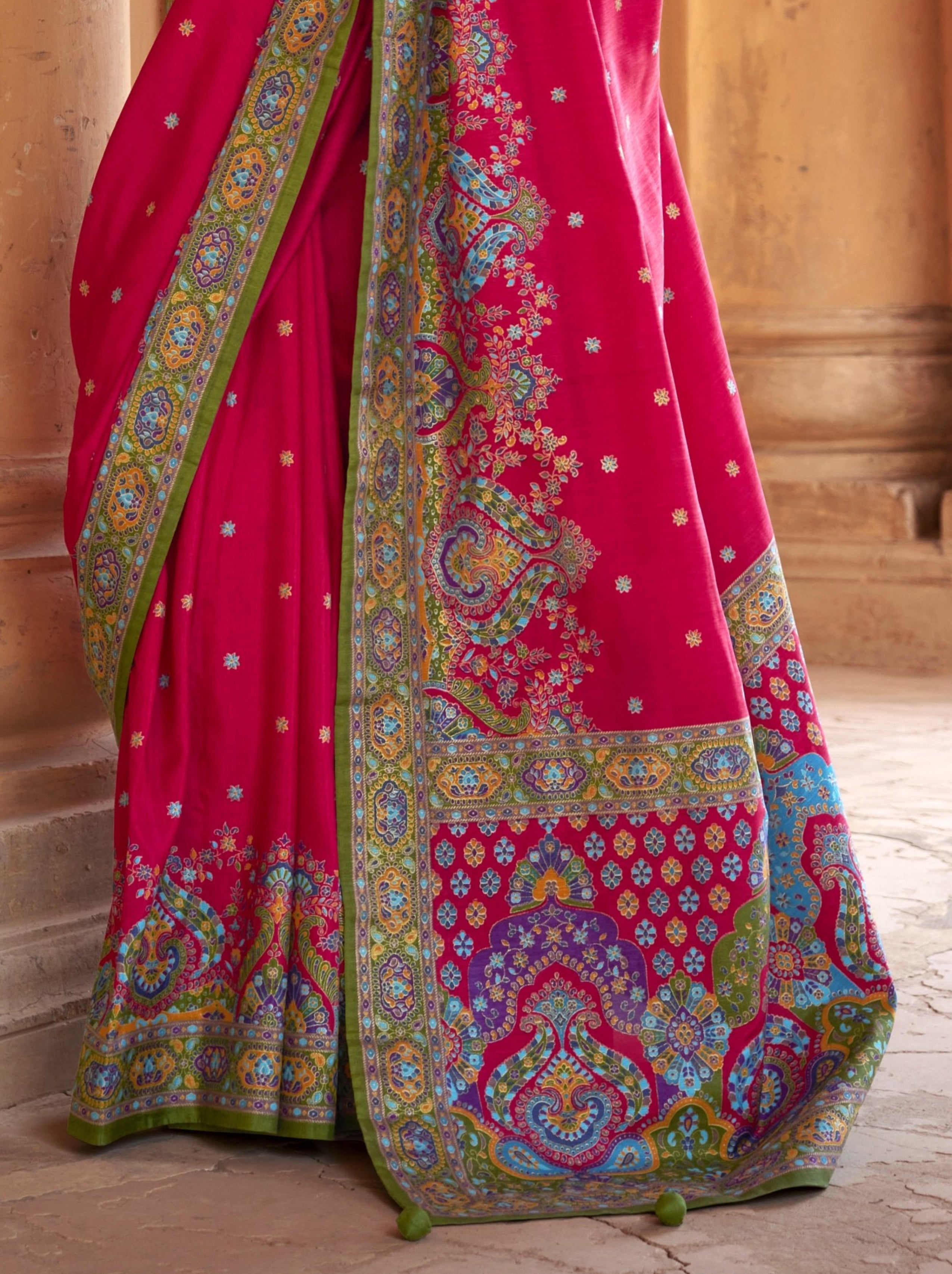 Vibrant Pink Ethnic Celebration Silk Saree With Unstitched Blouse - TrendOye
