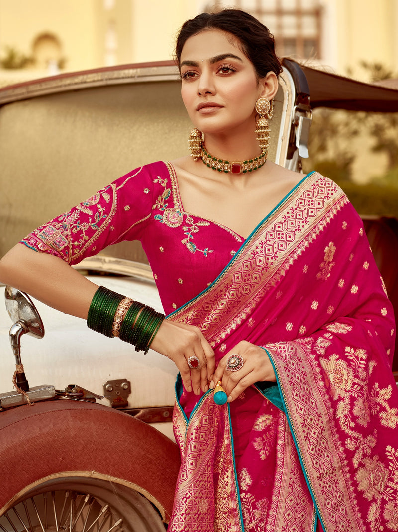 Ruby Pink Designer Dola Silk Wedding Saree