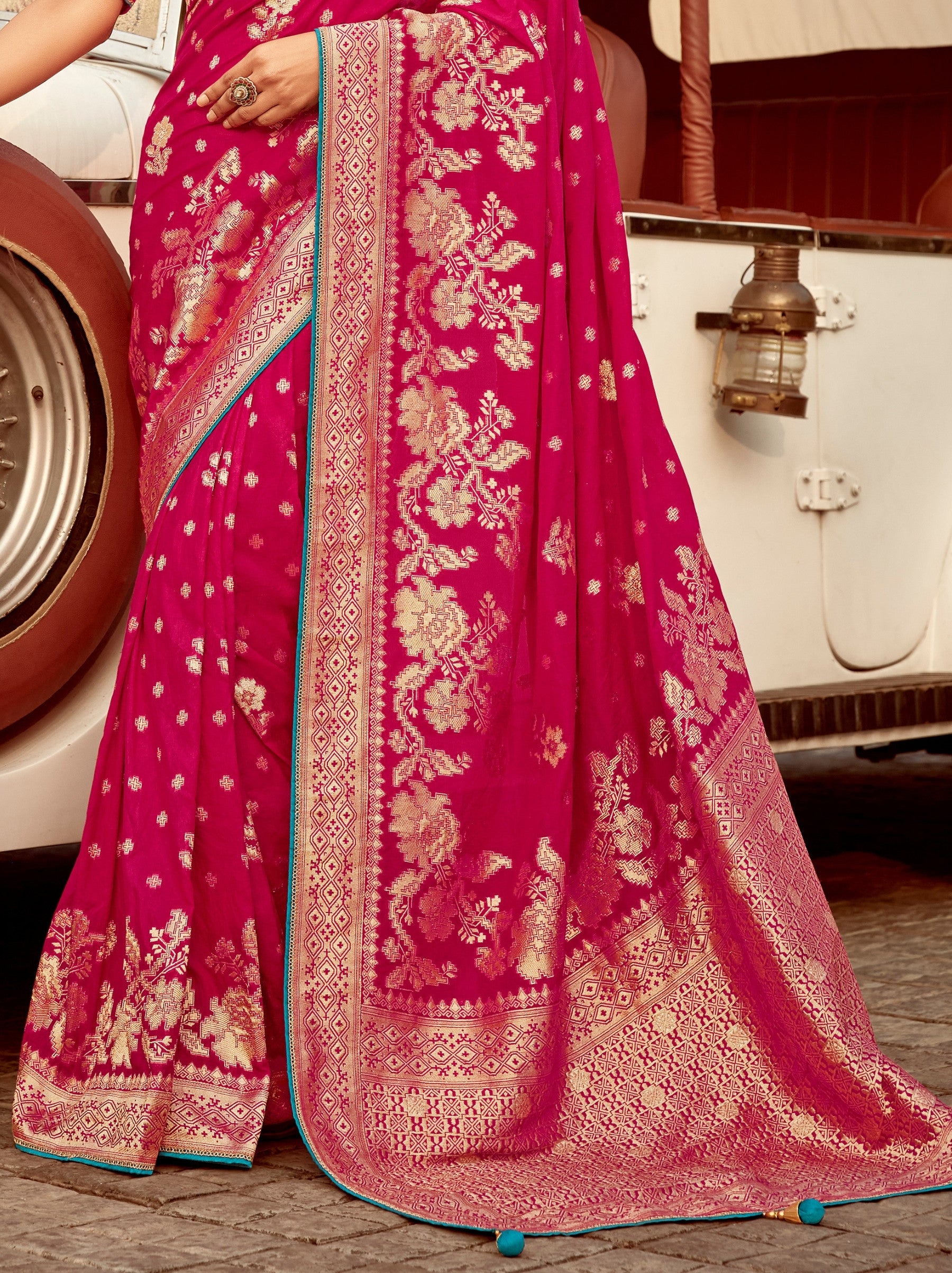 Ruby Pink Designer Dola Silk Wedding Saree - TrendOye