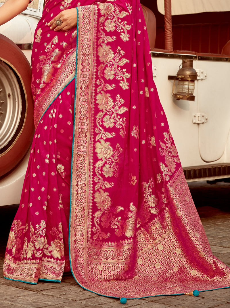 Ruby Pink Designer Dola Silk Wedding Saree