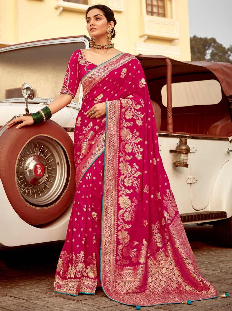 Ruby Pink Designer Dola Silk Wedding Saree