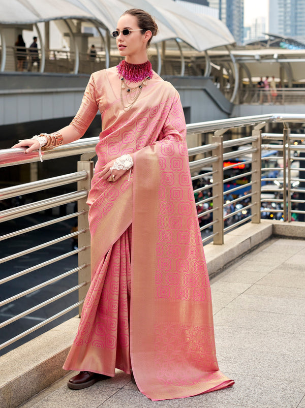 Bubblegum Pink Kanjivaram Festive Saree