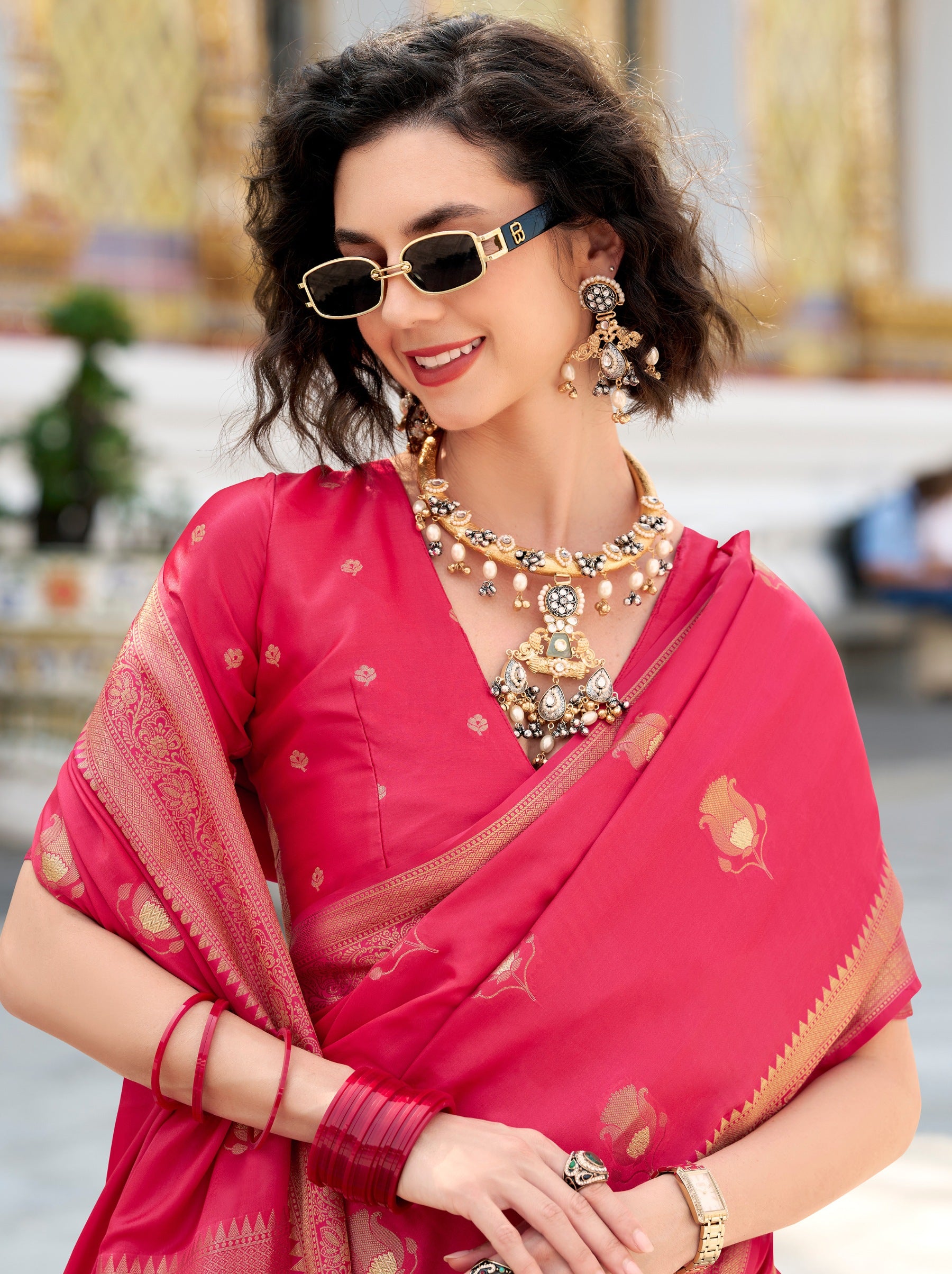 Ruby Pink Celebration Saree - TrendOye