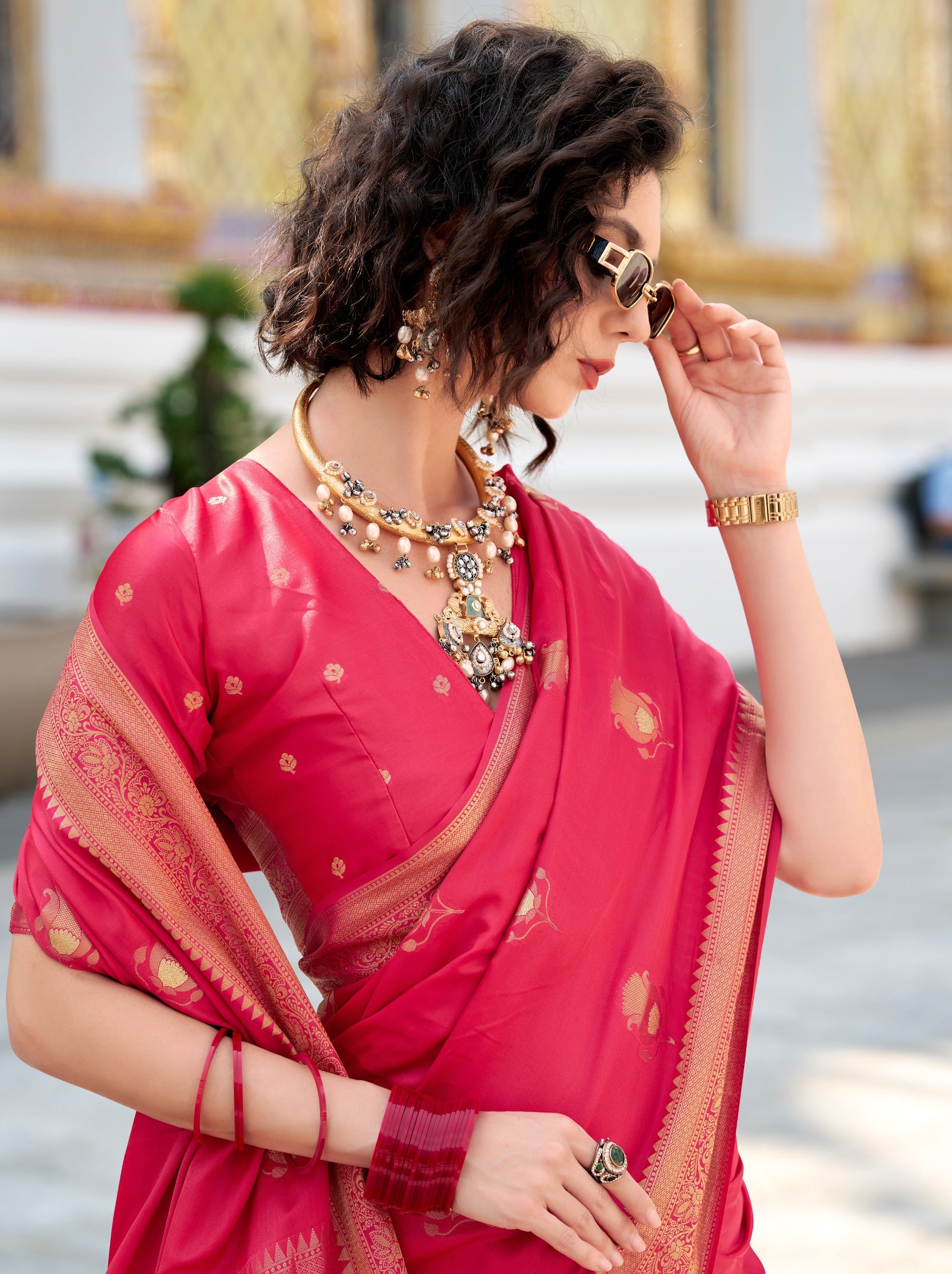 Ruby Pink Celebration Saree - TrendOye