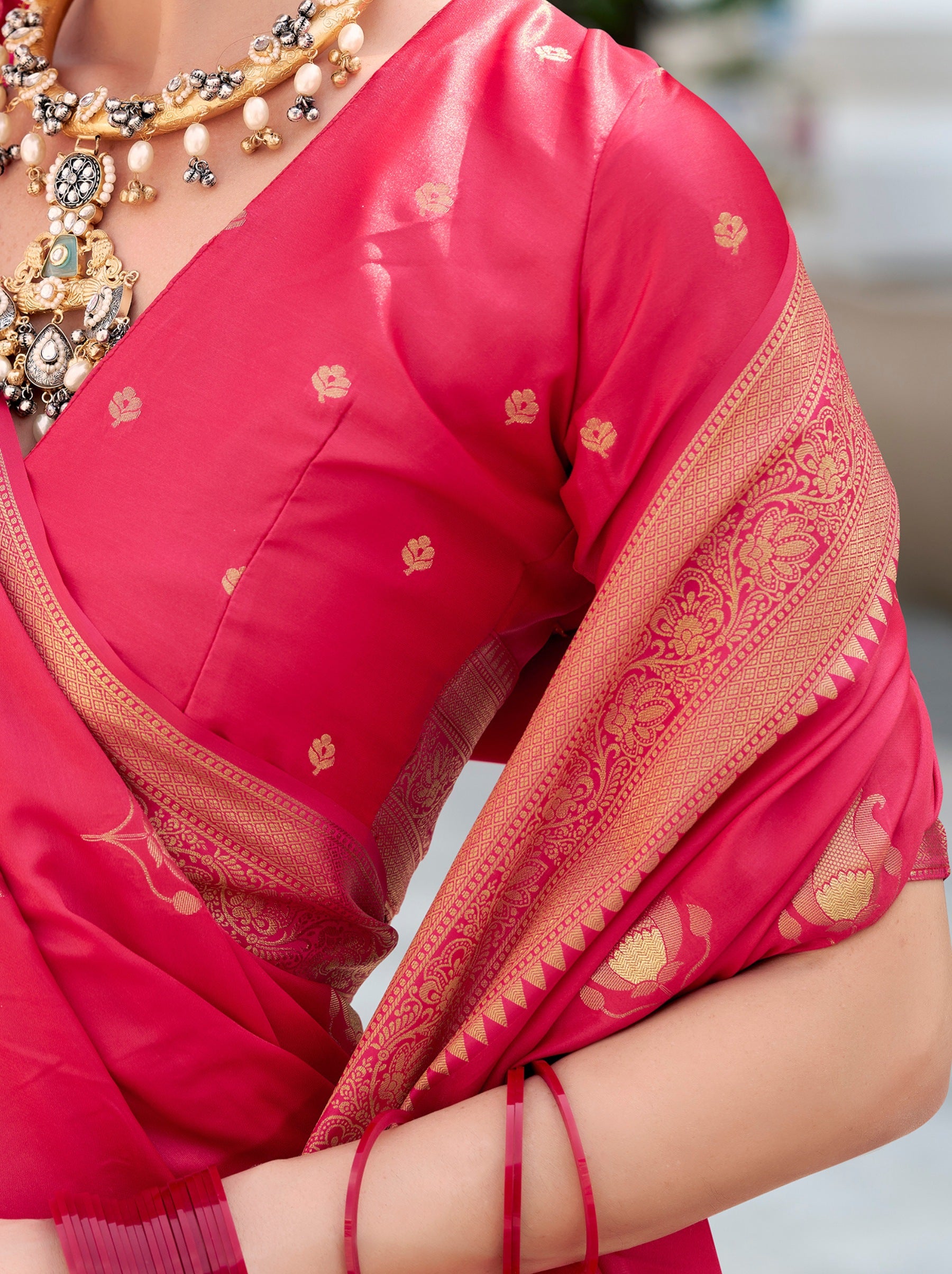 Ruby Pink Celebration Saree - TrendOye