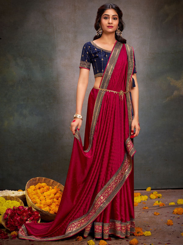 Deep Pink Fine Premium Wedding Designer Silk Saree