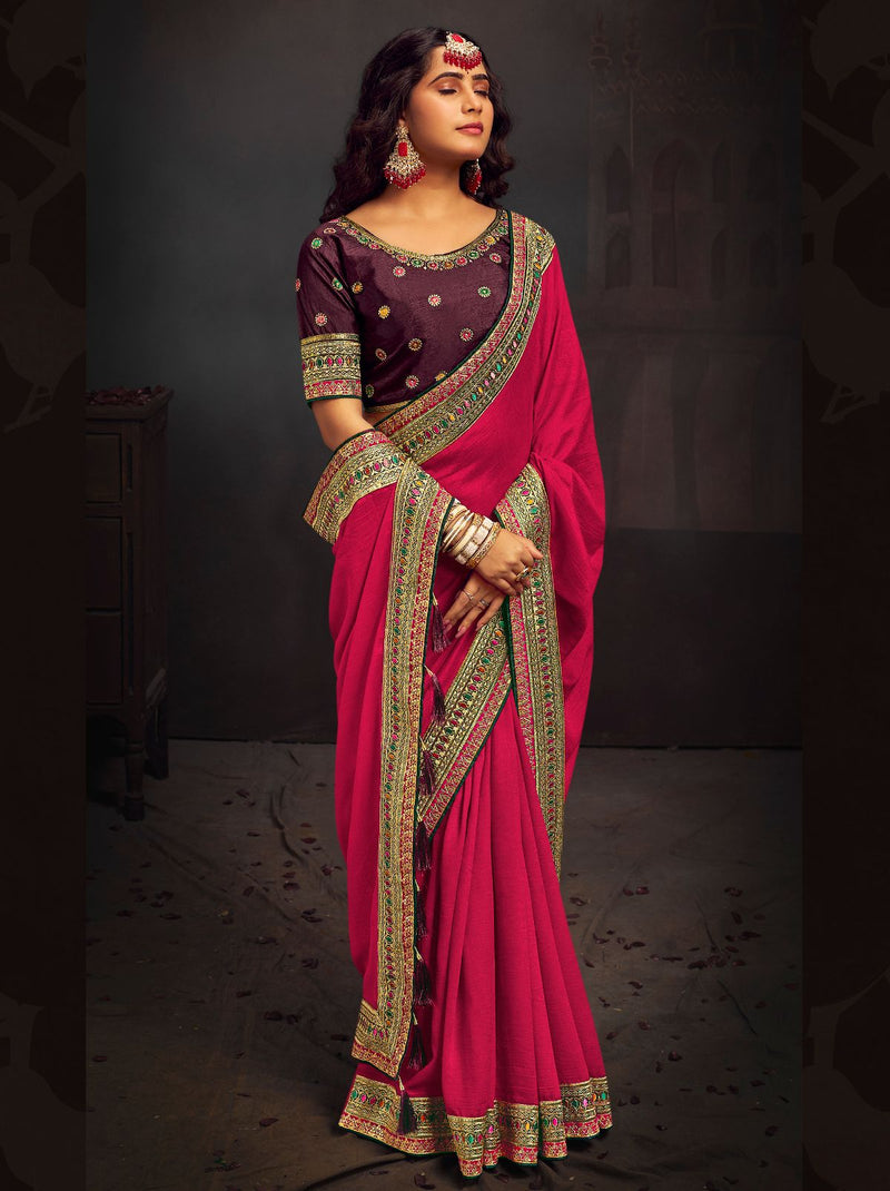 Ruby Pink Fine Wedding Premium Designer Silk Saree