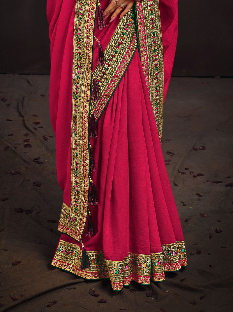 Ruby Pink Fine Wedding Premium Designer Silk Saree