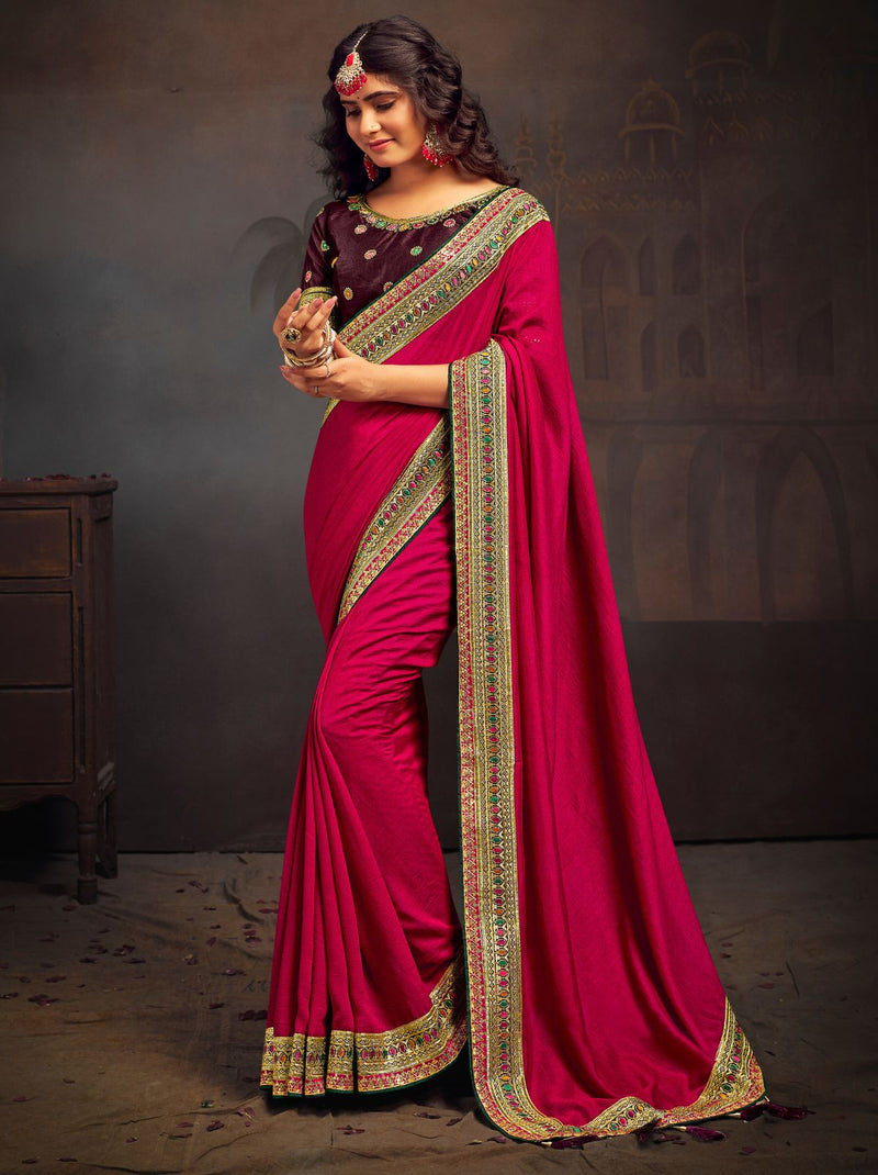 Ruby Pink Fine Wedding Premium Designer Silk Saree