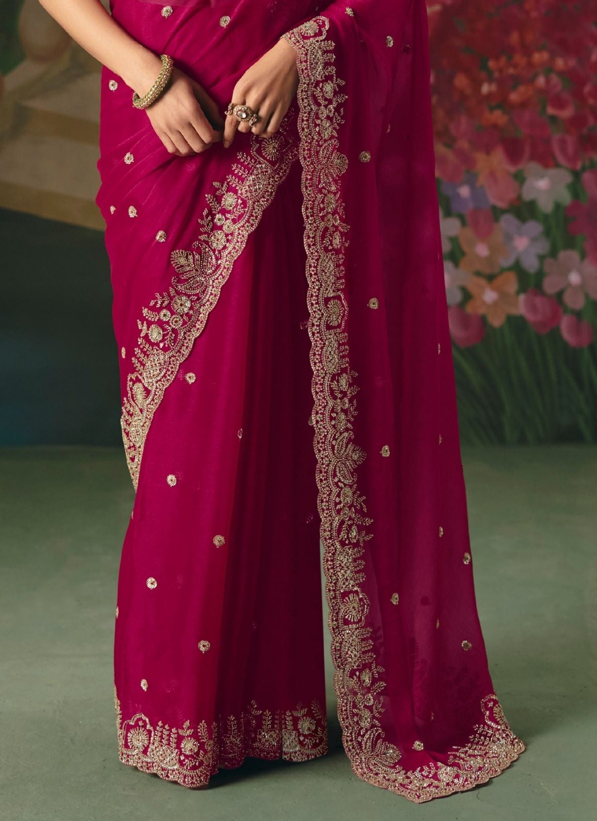 Dark Orchid Pink Wedding & Party Fancy Saree With Premium Blouse Piece - TrendOye