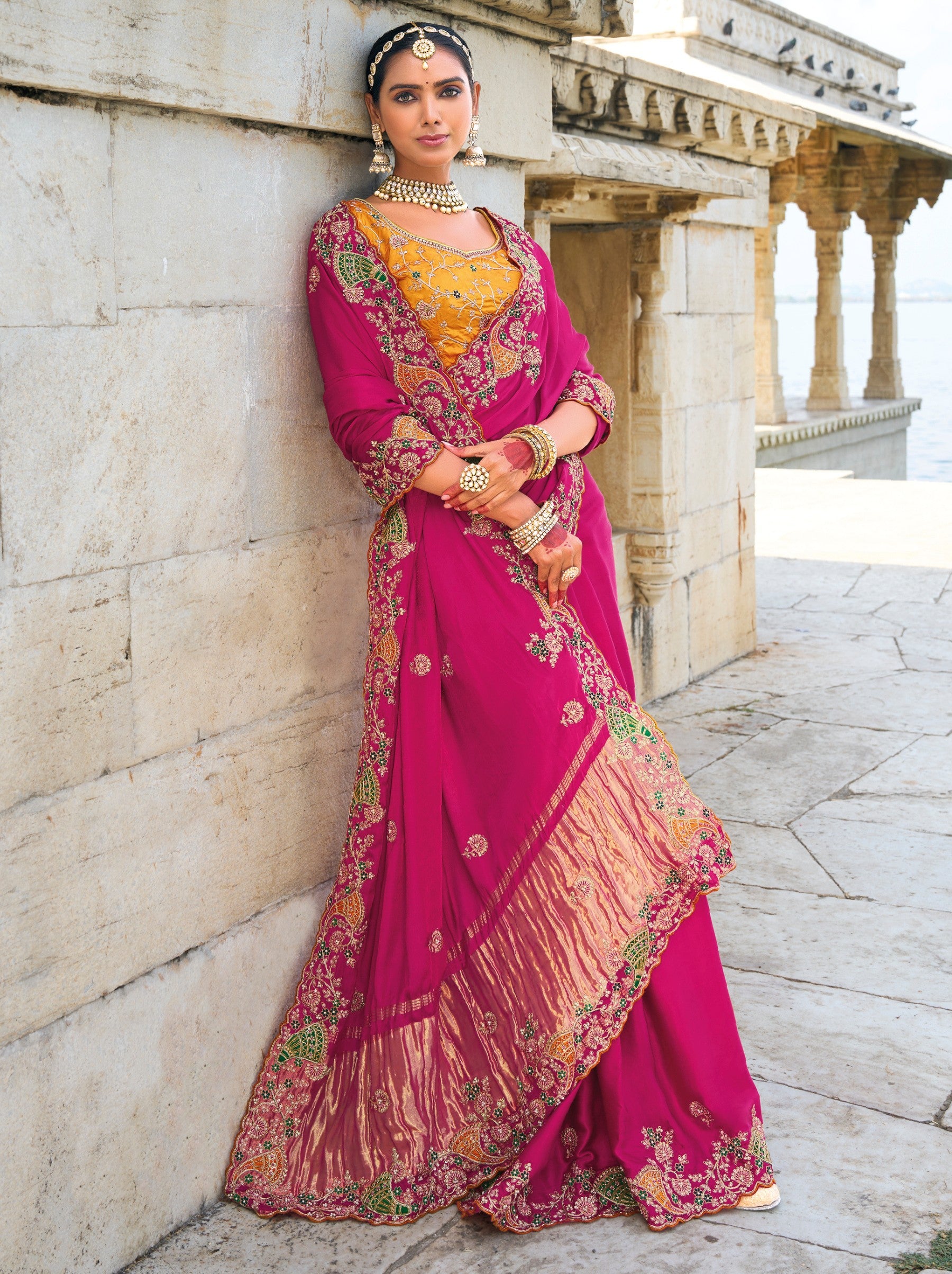 Ruby Pink Wedding Designer Saree - TrendOye