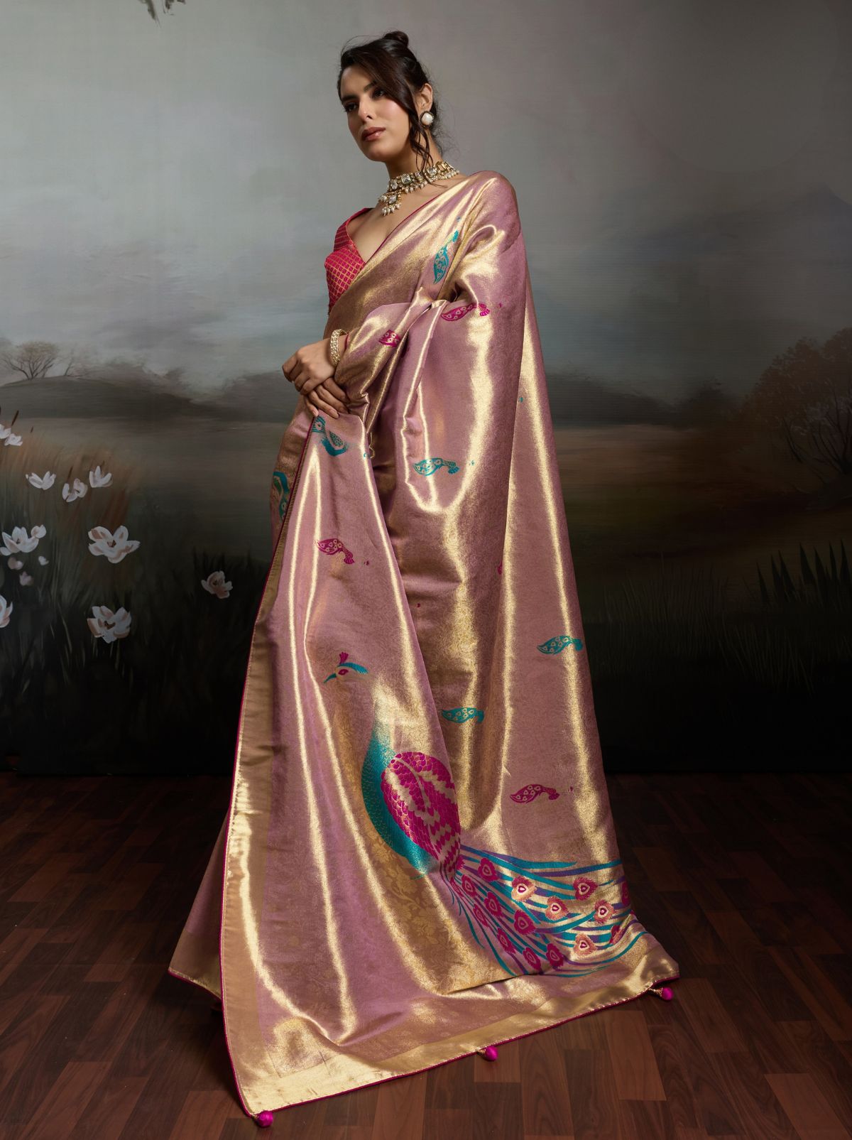 Helio Purple Banarasi Silk Festive Saree With Embroidery Work