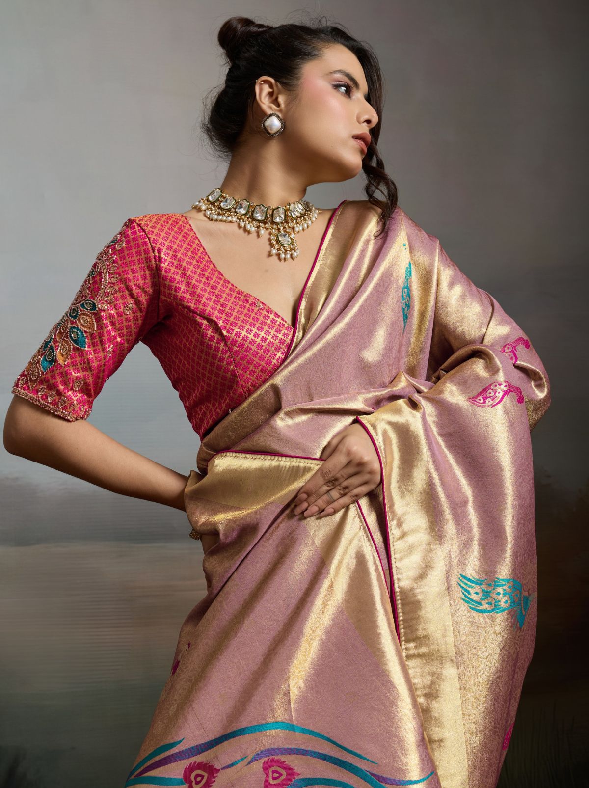 Helio Purple Banarasi Silk Festive Saree With Embroidery Work