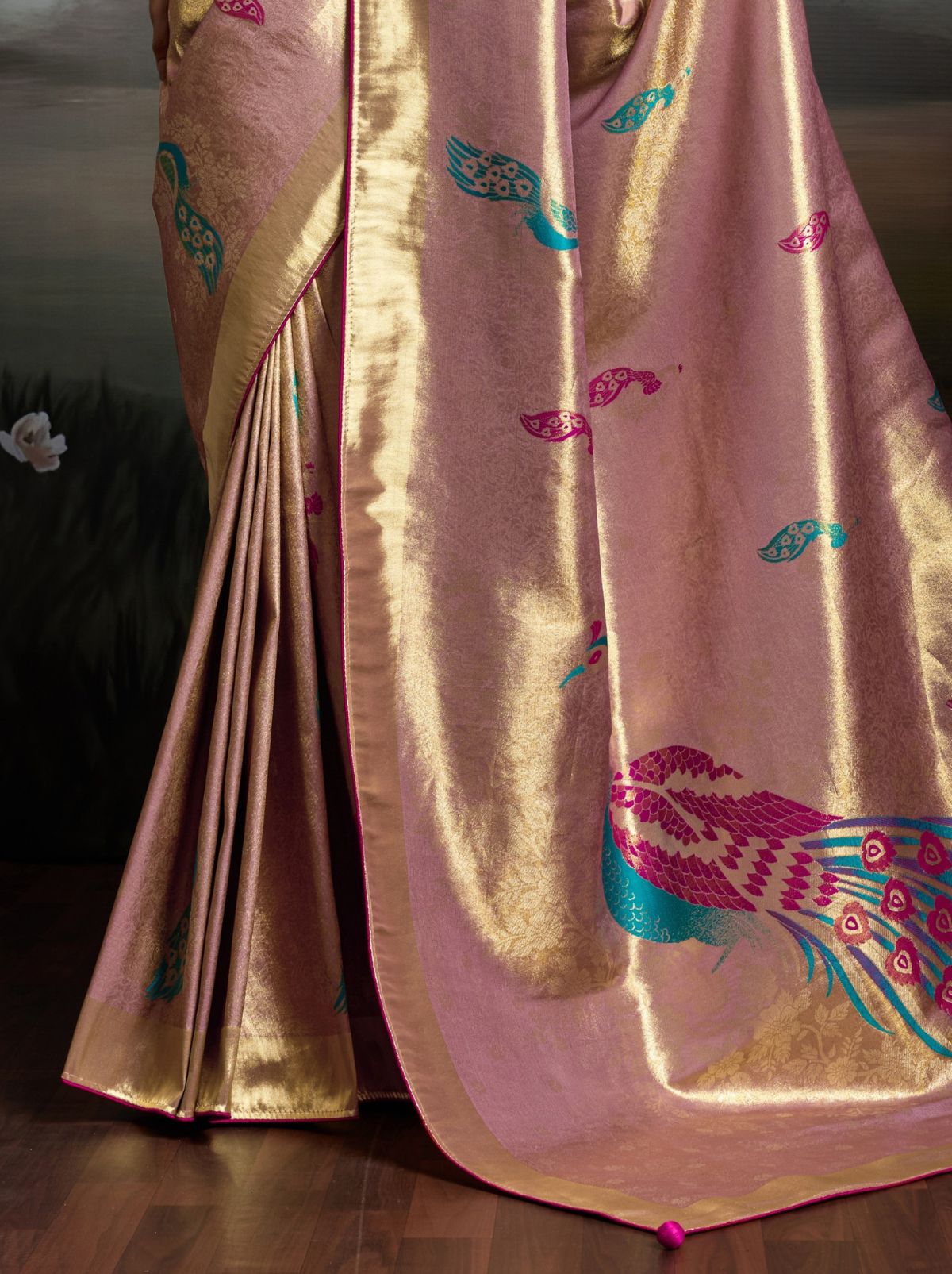 Helio Purple Banarasi Silk Festive Saree With Embroidery Work