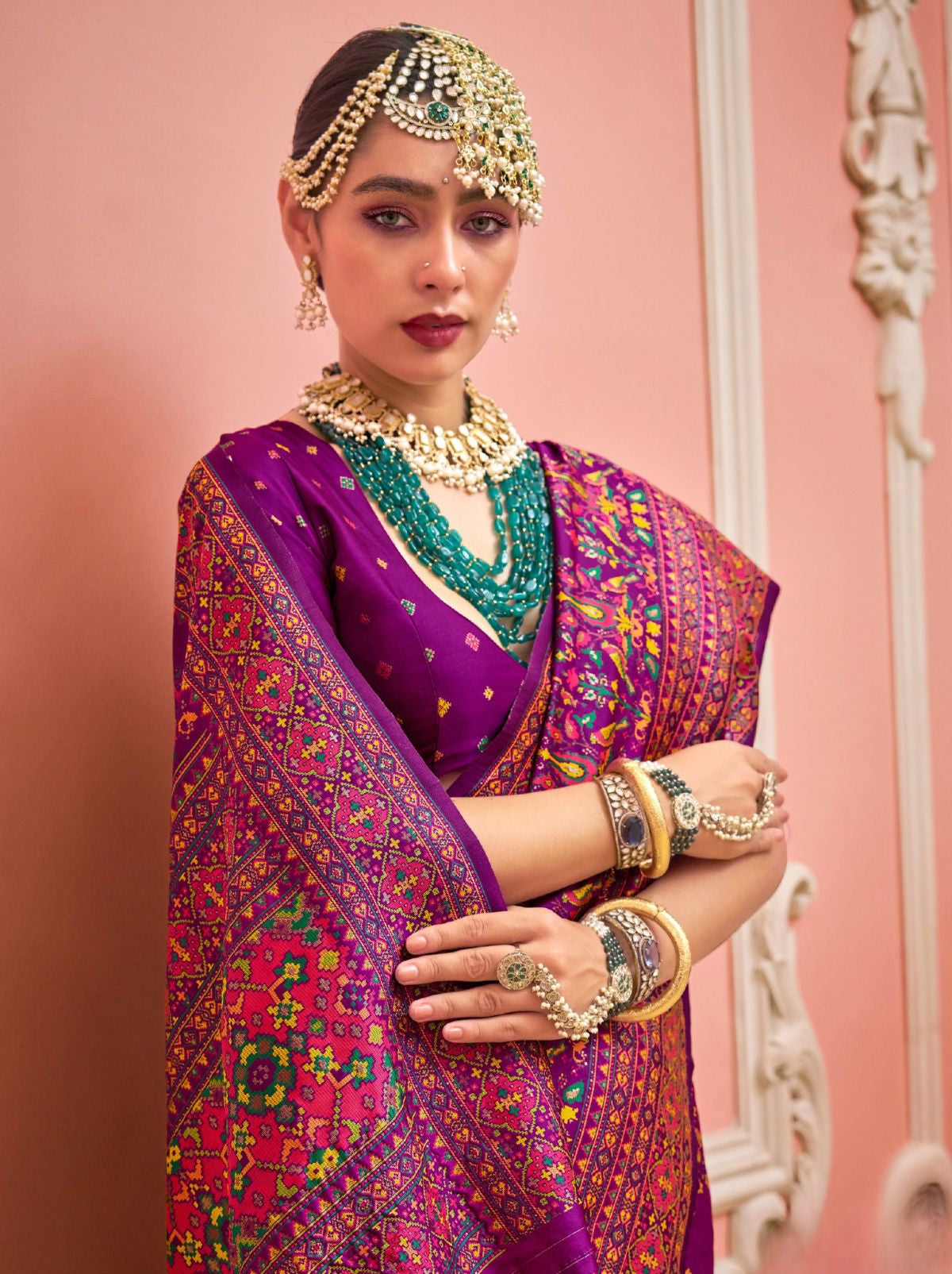 Tacao Purple Banarasi Silk Saree With Meenakari Work