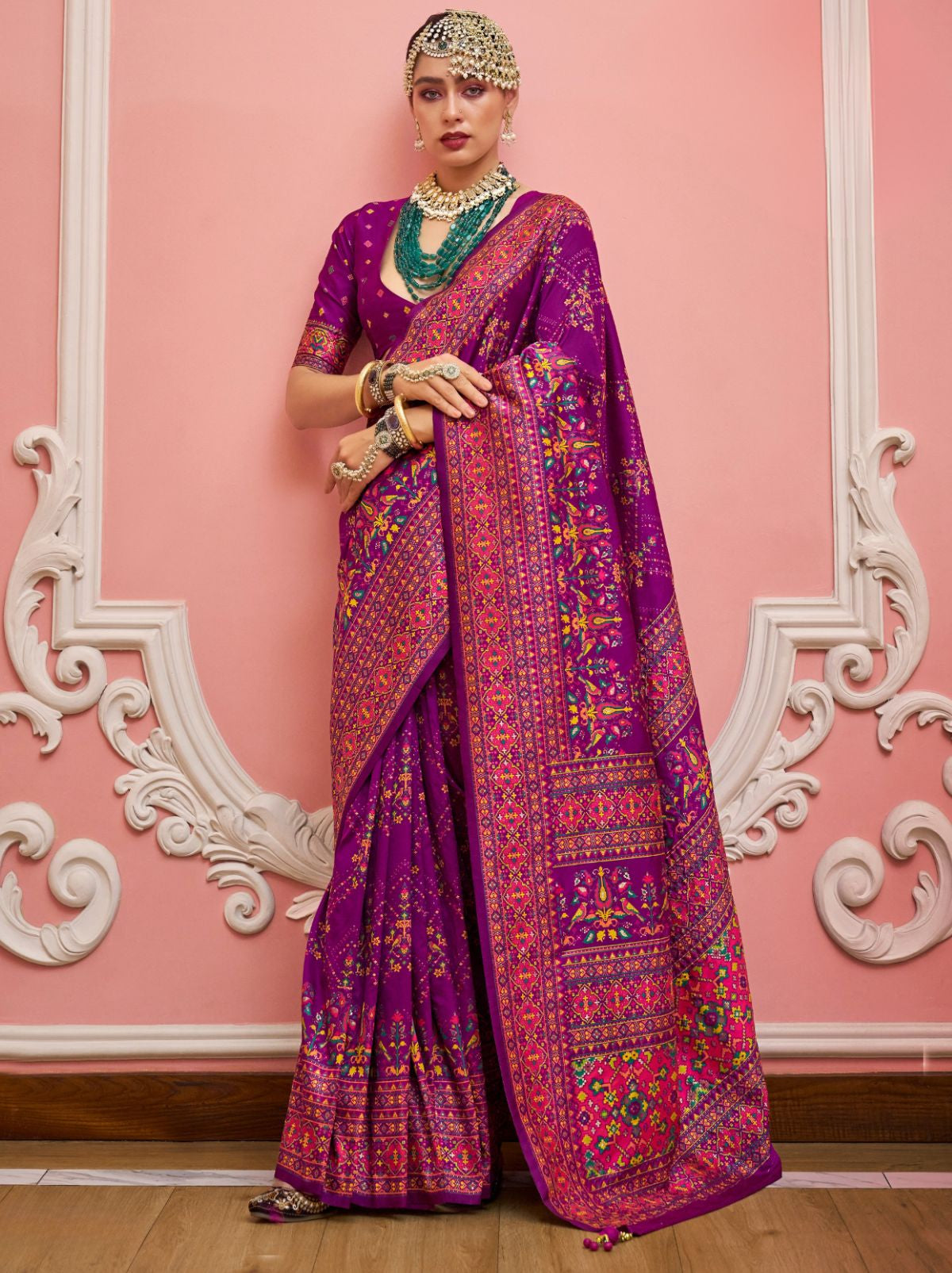 Tacao Purple Banarasi Silk Saree With Meenakari Work