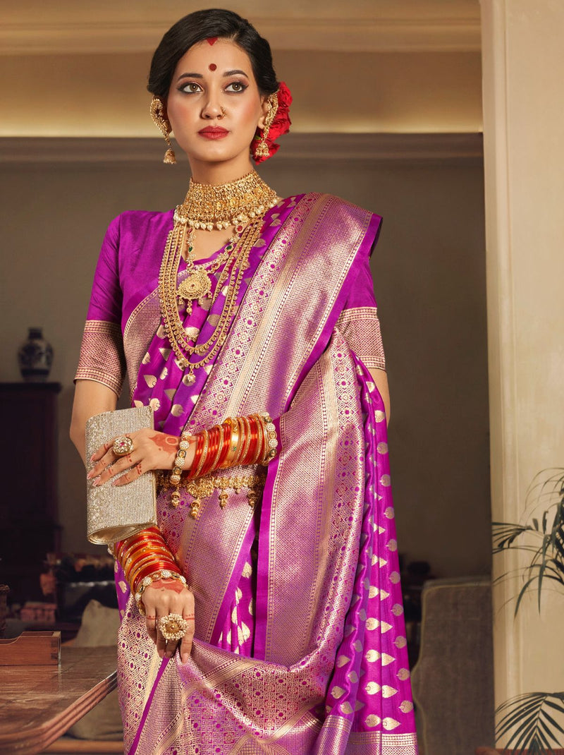 Fandango Violet-Purple Premium Banarasi Designer Saree