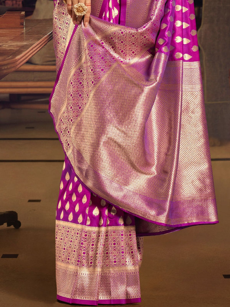 Fandango Violet-Purple Premium Banarasi Designer Saree