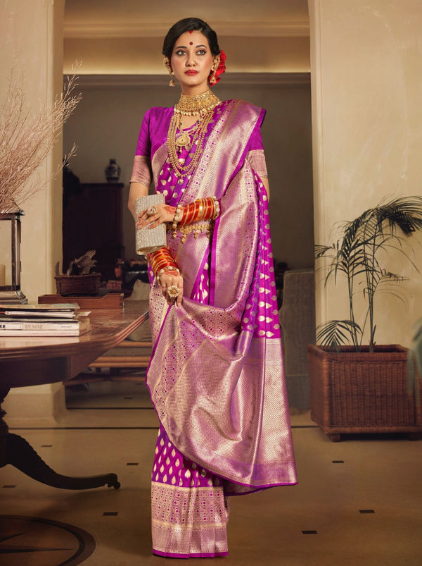 Fandango Violet-Purple Premium Banarasi Designer Saree - TrendOye