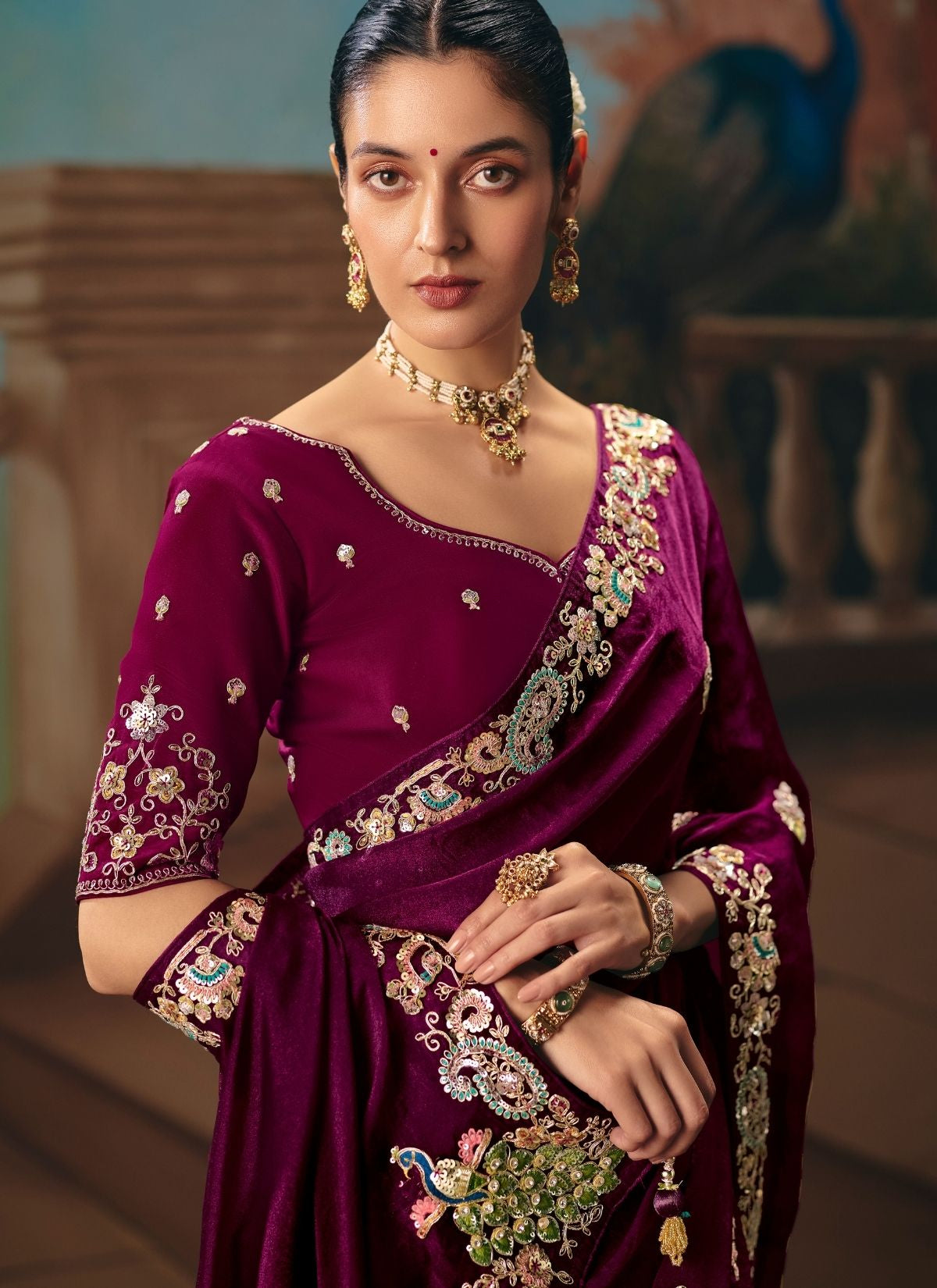 Mulberry Purple Celebration Fancy Saree With Premium Blouse Piece - TrendOye