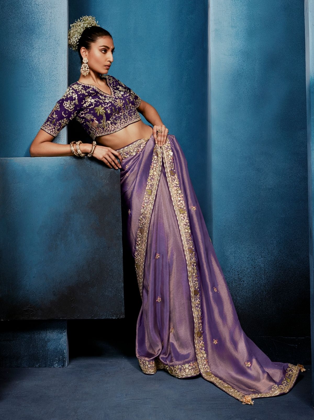 Lavender Purple Celebration Fancy Saree With Premium Blouse - TrendOye