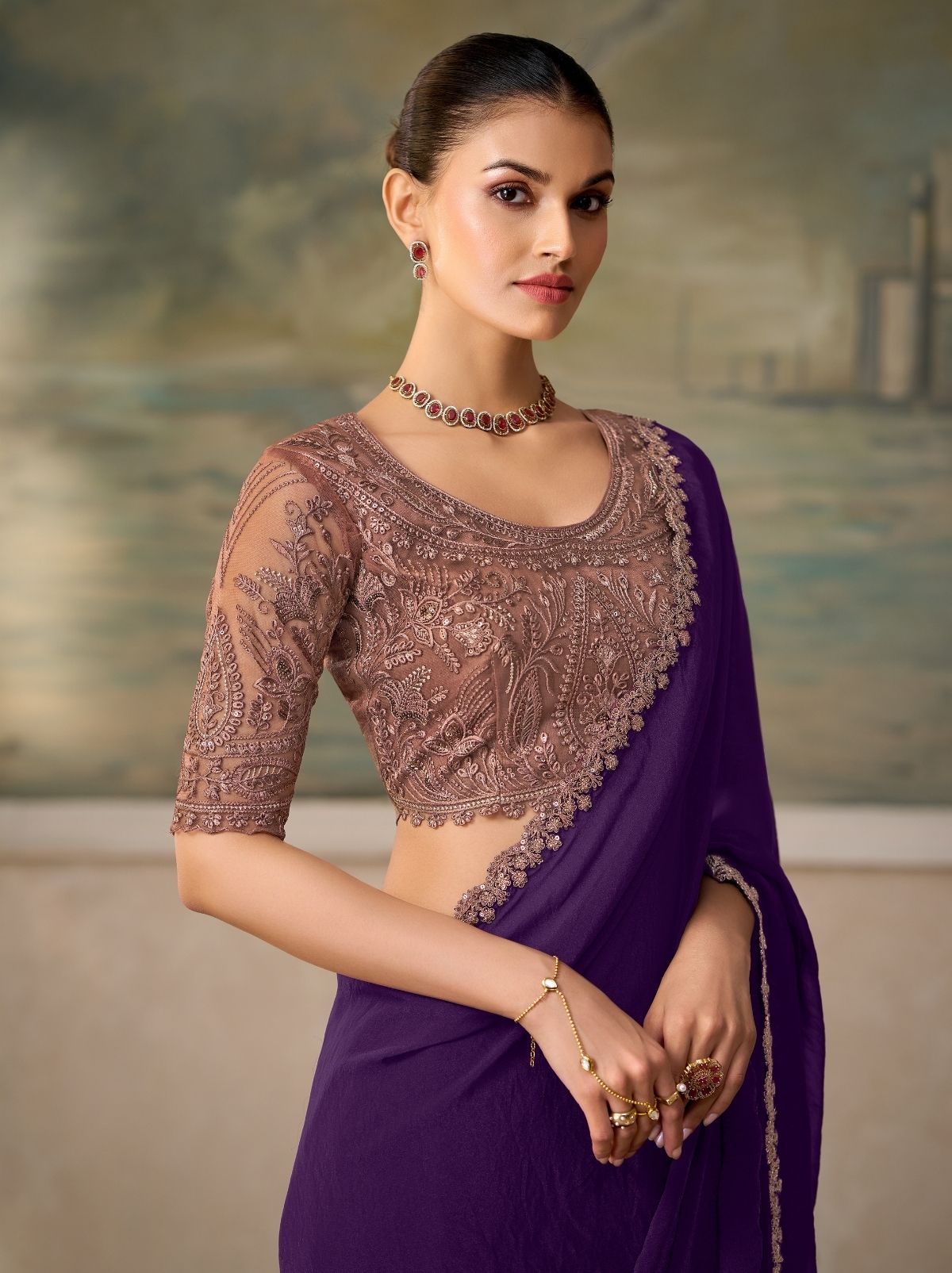 Midnight Purple Contemporary Sequin Statement Saree