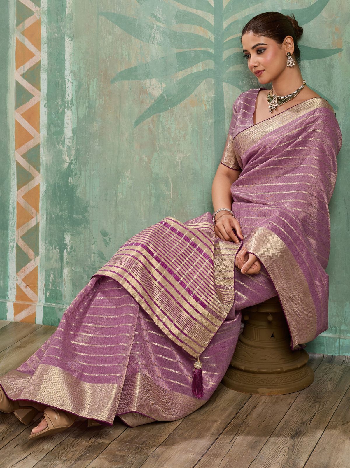 Lilac Purple Cotton Tissue Saree with Soft Gold Zari Woven