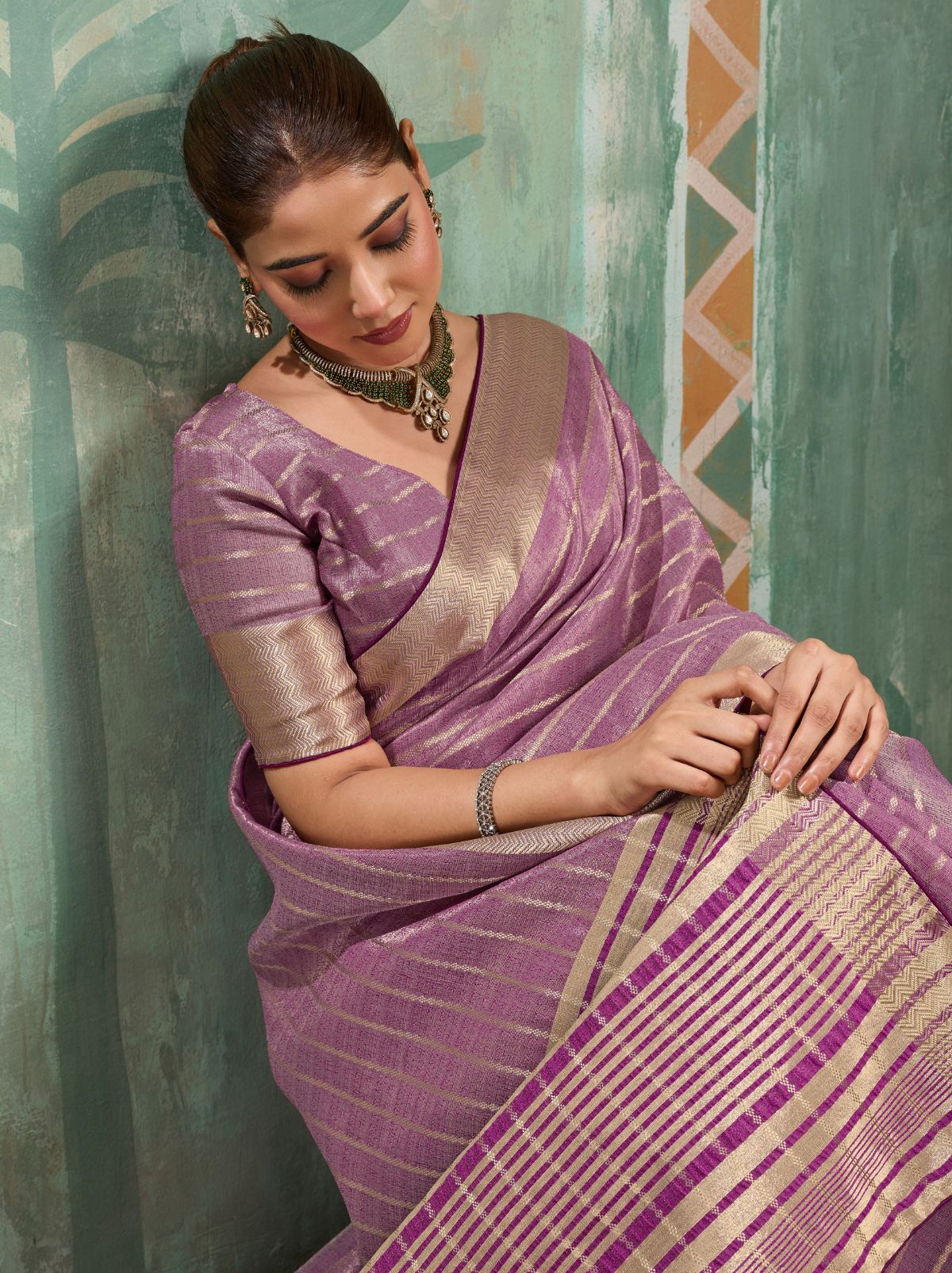 Lilac Purple Cotton Tissue Saree with Soft Gold Zari Woven