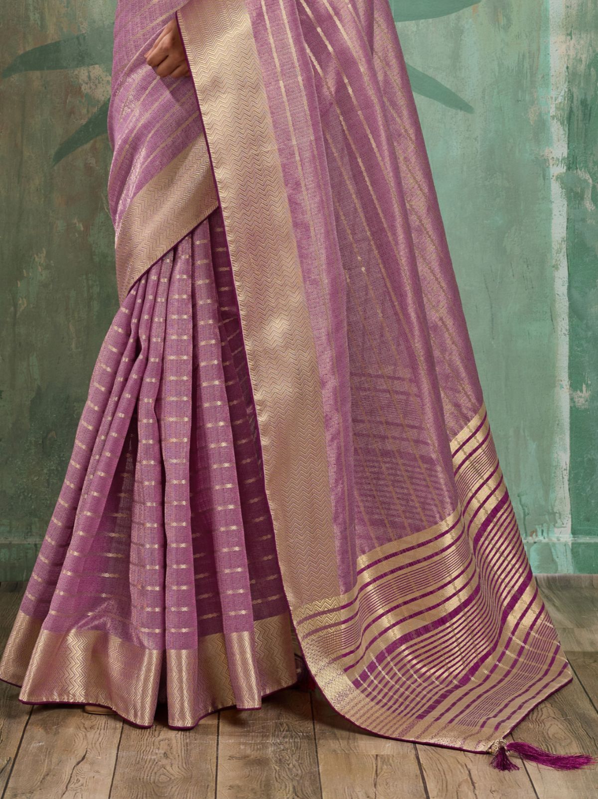 Lilac Purple Cotton Tissue Saree with Soft Gold Zari Woven