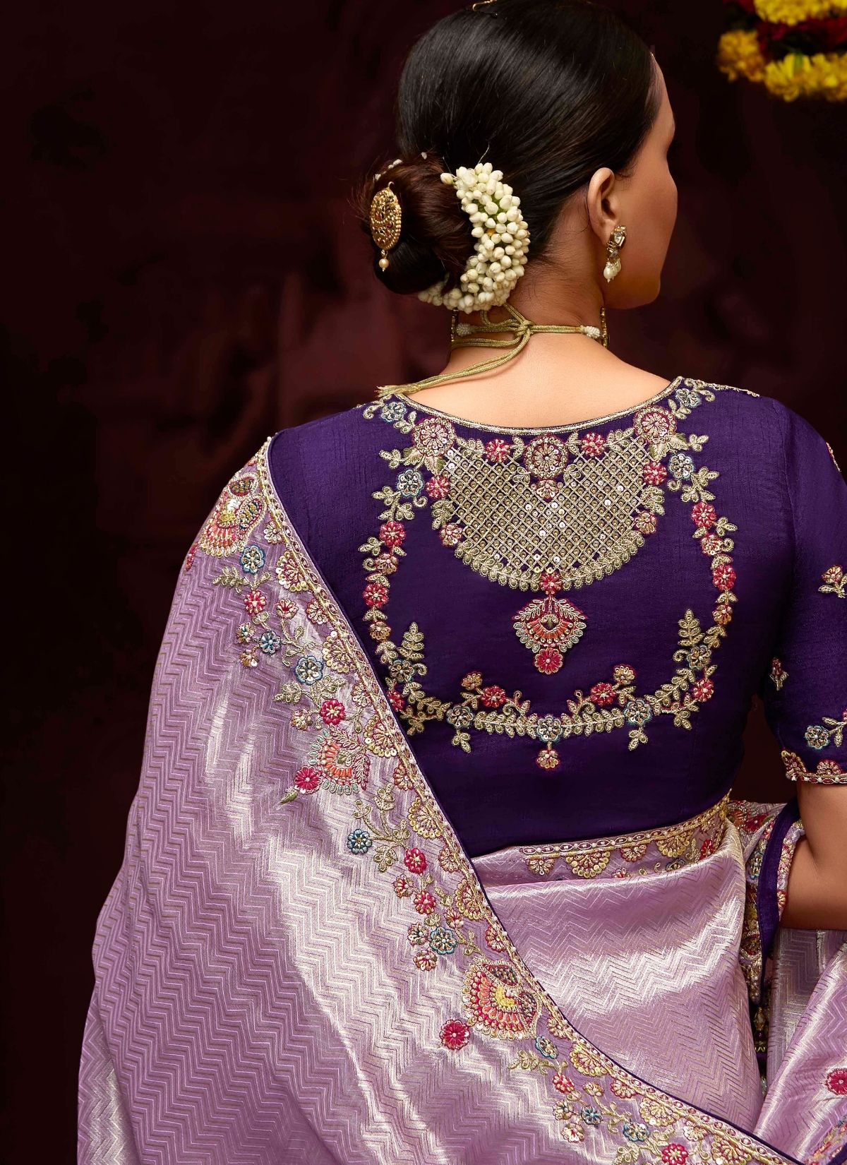 Helio Purple Designer Banarasi Kanjivaram Silk Saree for Wedding - TrendOye