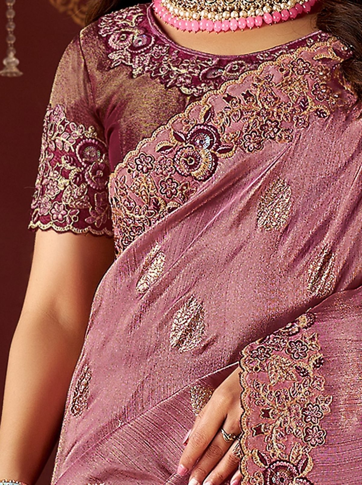 Mulberry Violet Designer Fancy Silk Bridal Saree With Blouse Piece